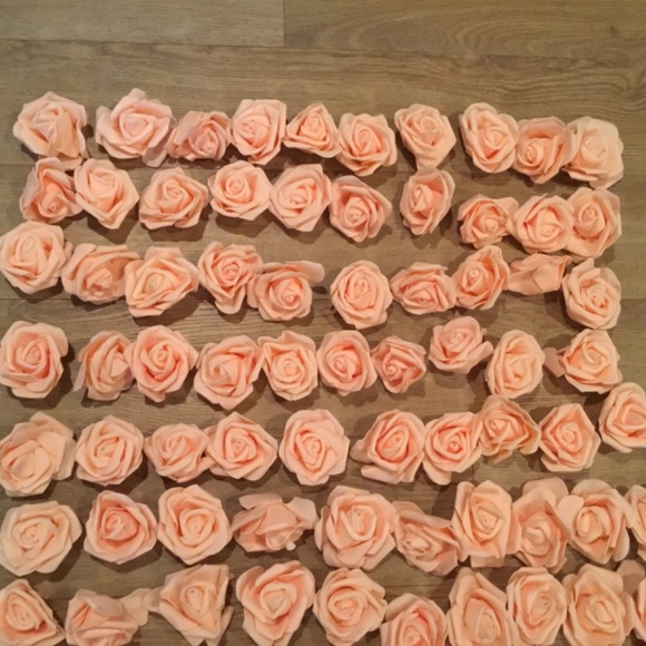 100 Peach DIY Real Touch 3D Artificial Foam Rose Head Without Stem - Picture 3 of 4